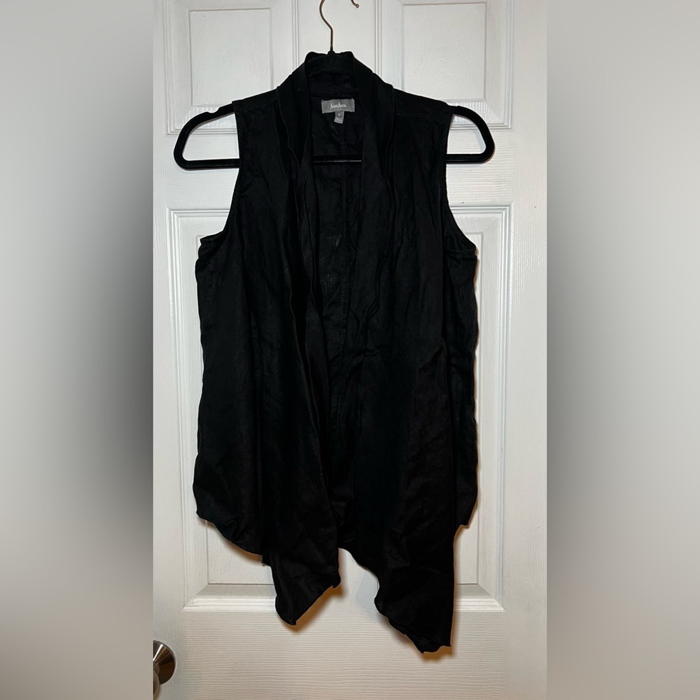 Neiman‎  Marcus Black Sleeveless Drape Vest Size Medium 100% Linen